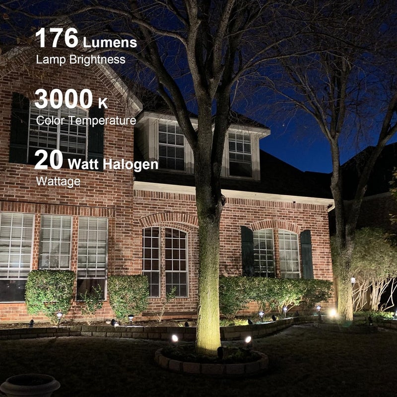 GOODSMANN Landscape Lighting Low Voltage Spotlight 20 Watts Halogen Landscape Lights with Metal Stake and Connector 176 Lumens 3000K for Outdoor Lighting Pathway Lawn Garden (8 Pack) 9920-9603-08 - Image 2